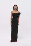 Full length front image of model wearing the Rachel Gilbert Marlo Gown in Black