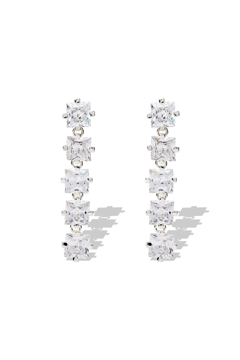 Attie Earring: Silver cubic zirconia drop earrings, perfect to accessorise for formal events. 