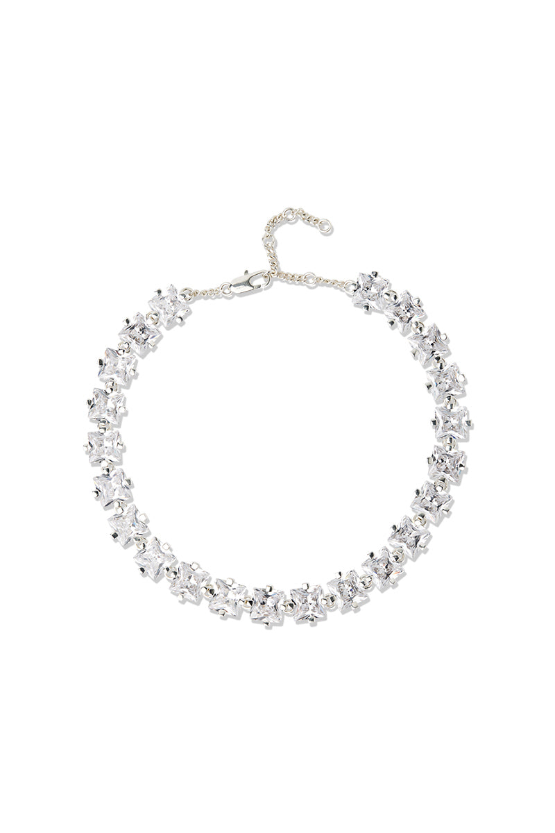 Attie Necklace: Silver cubic zirconia necklace, perfect to accessorise for formal events. 