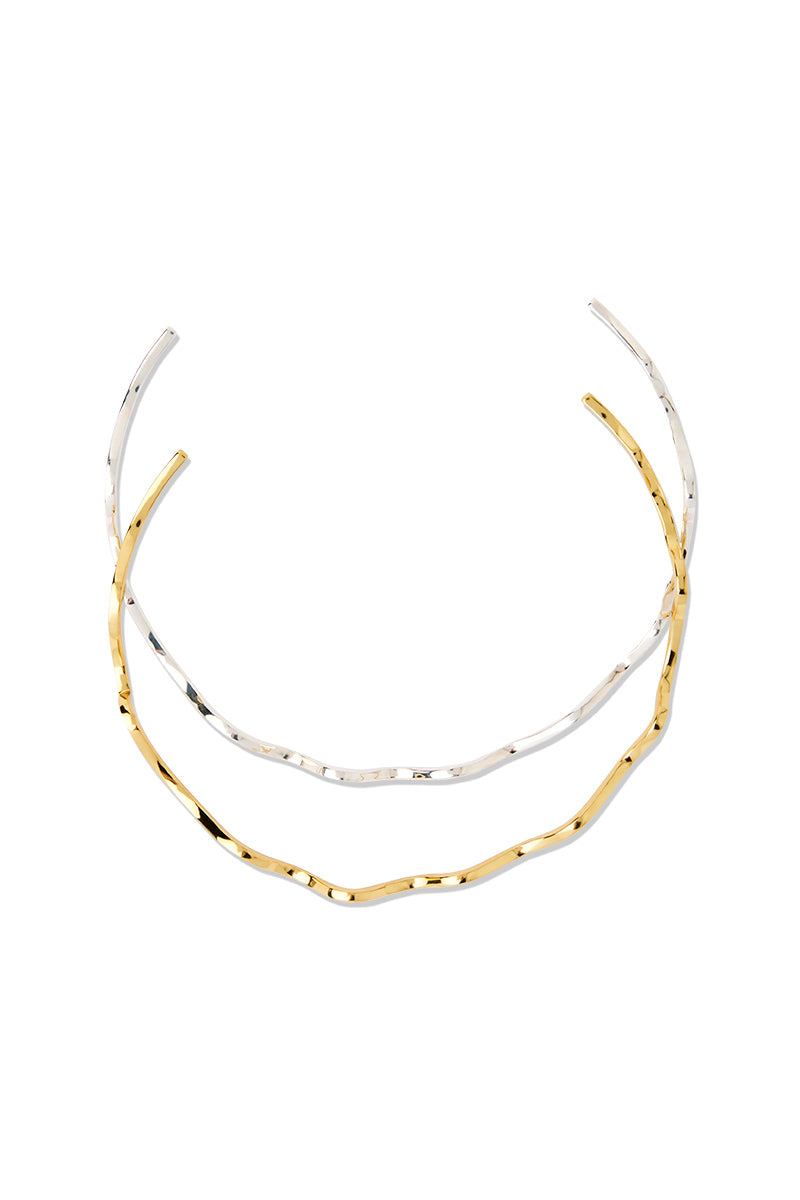 Waverly Necklace: choker style necklace with silver and gold mix metal design.